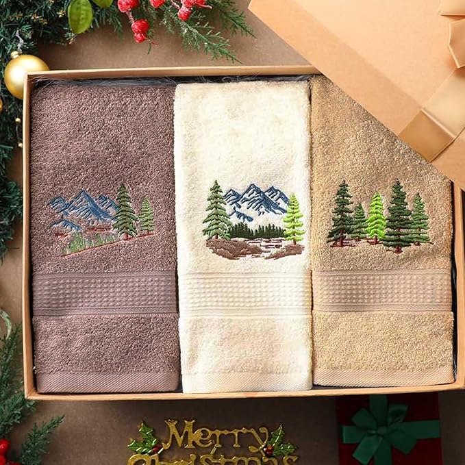 3 Pcs Mountain Hand Towels Farmhouse Decorative Bathroom Towels Set 13.3 x