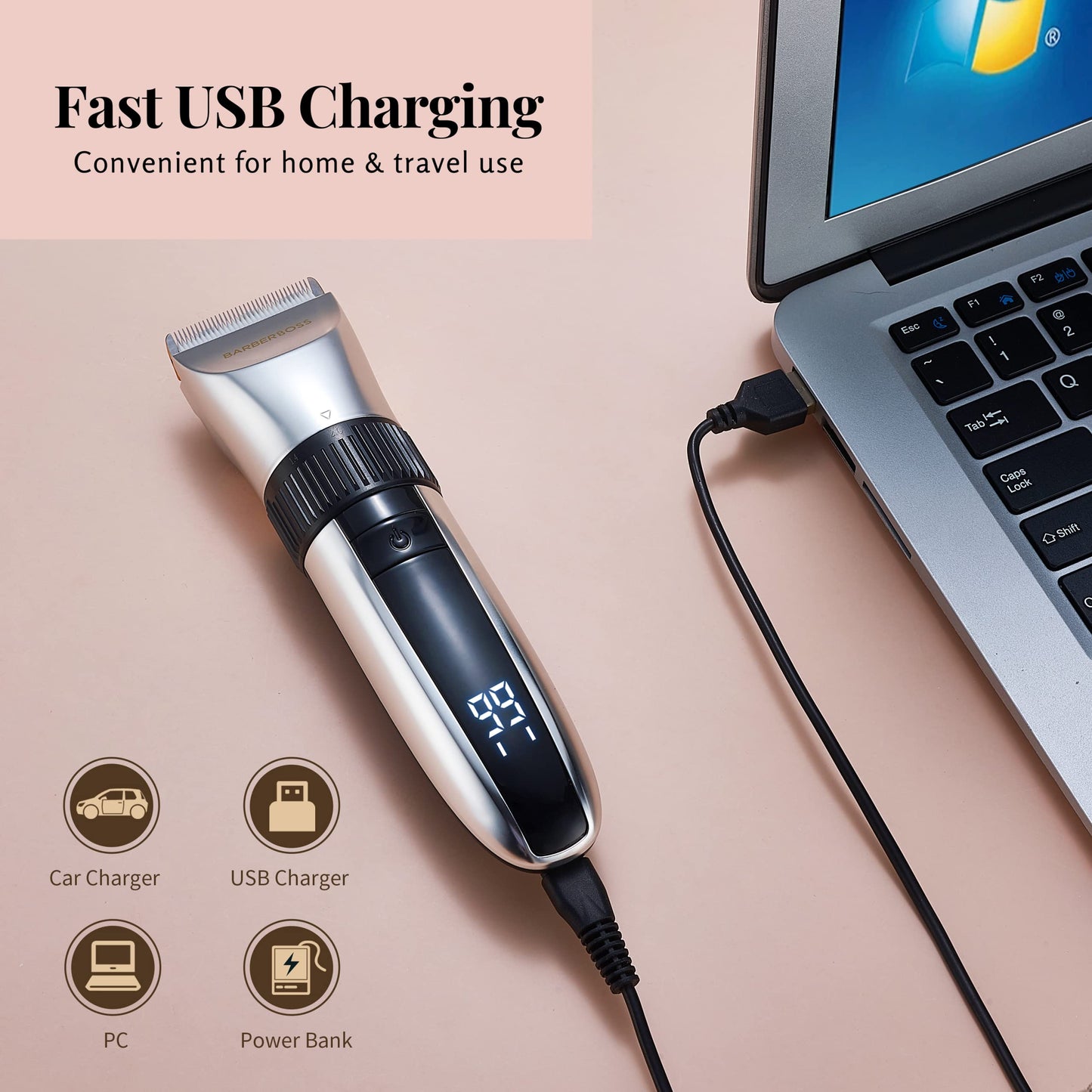 BarberBoss Cordless Dog Grooming Clipper - Waterproof, Ceramic Blades, LED Display, Fast Charging, Electric Pet Clippers for Dogs & Cats, Pets Hair Trimmer, QR-9082