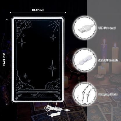 Kavaas Tarot Mirror Neon Sign - Cold White Mystical LED Neon Light for Occult Room Wall Decor, Witchy Art Spiritual Room Decor, Best Gifts for Fortune Teller, Tarot Enthusiast