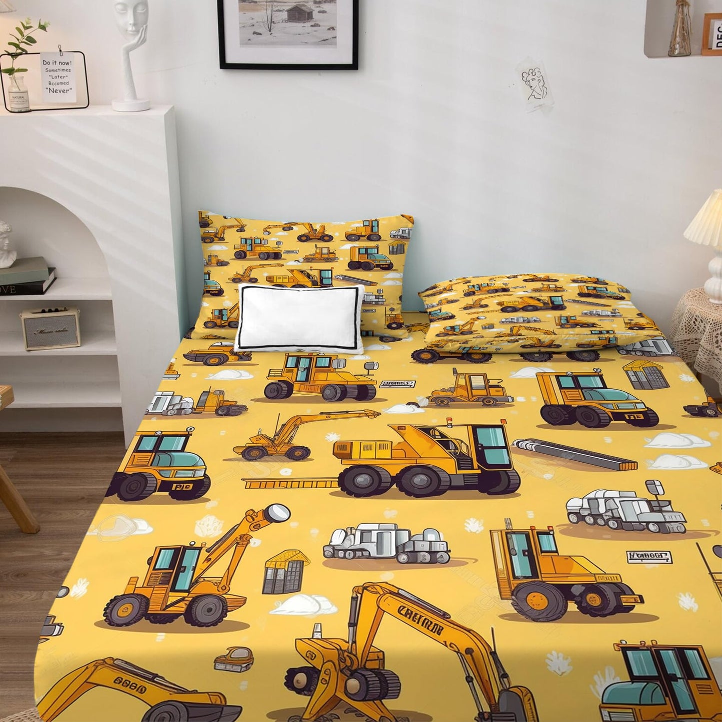 zcsm Construction Sheets King Sheet Sets - Kids Bed Sheets, Soft Microfiber & Deep Pocket & Wrinkle Free Patterned Bedding Sheets & Pillowcases, 4 Piece (1 Fitted Sheet, 1 Flat Sheet, 2 Pillow Cases)