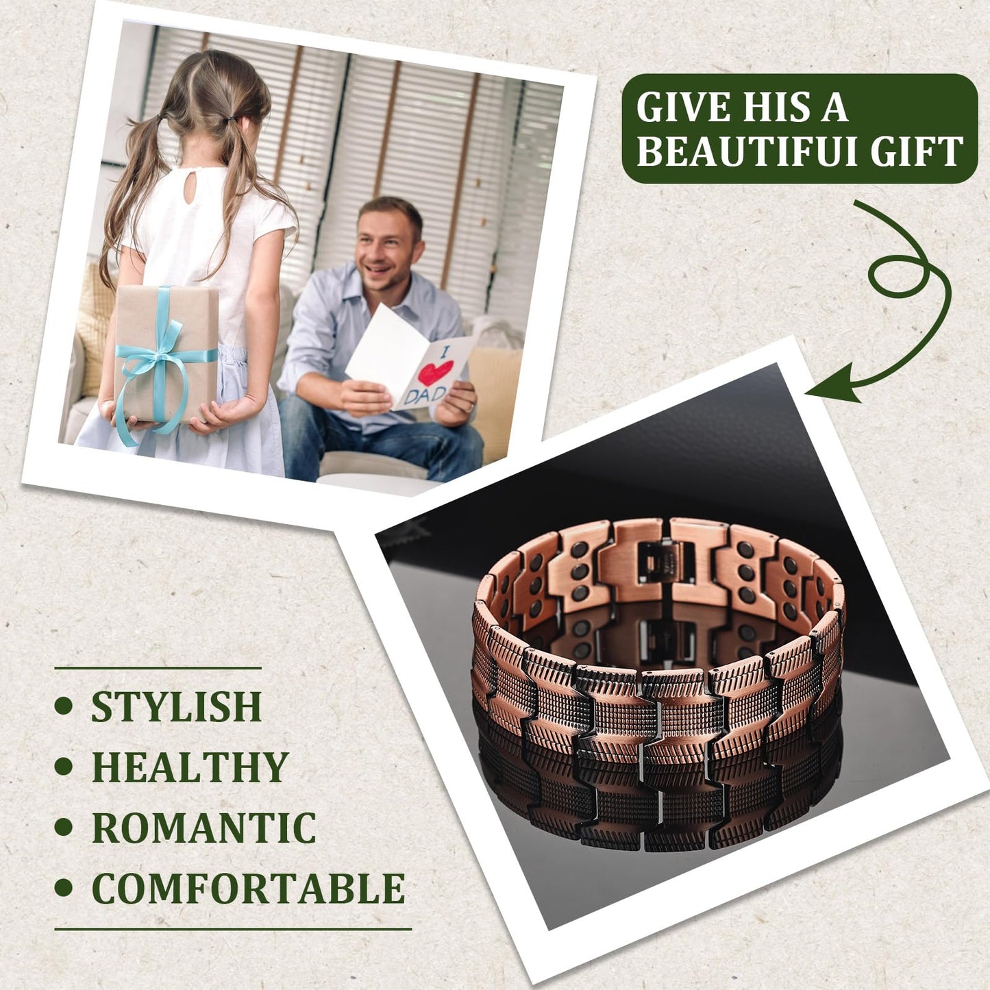 MagEnergy 99.9% Copper Magnetic Bracelet for Men, 3X Magnetic Bracelets Men with Ultra Strength Magnets, Adjustable Wristband with Link Removal Tool & Jewelry Gift Box(Copper)