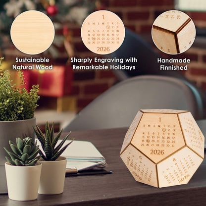 2026 Wooden Desk Calendar Cube – Dodecahedron Office Decor, Unique New Year Gift for Men Women, Gifts for Coworkers Employees Boss, Chinese New Year Gifts, Valentines Day Gifts For Him