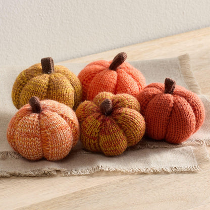 Your Heart's Content Set of 5 Cozy Mini Knit Pumpkins Classic Autumn Orange Gold Rust, Table top Bowl Filler, Kitchen Tiered Tray for Gift, Gift for Hostess (Sunset 2.5 Inch Set)
