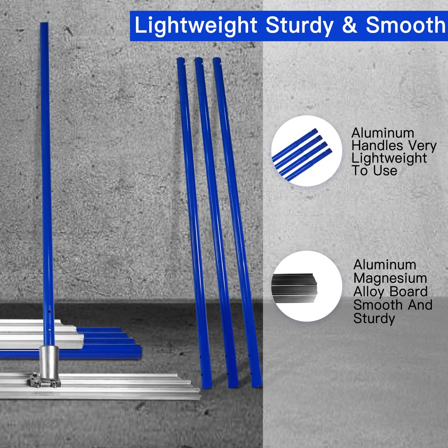 Bull Float Aluminum Magnesium Alloy Concrete Float 48"x8" Round End Board Kit trowel Tool Cement Tools Float Bracket Concrete Finishing Tools With 48" Handle x4 VOYAR