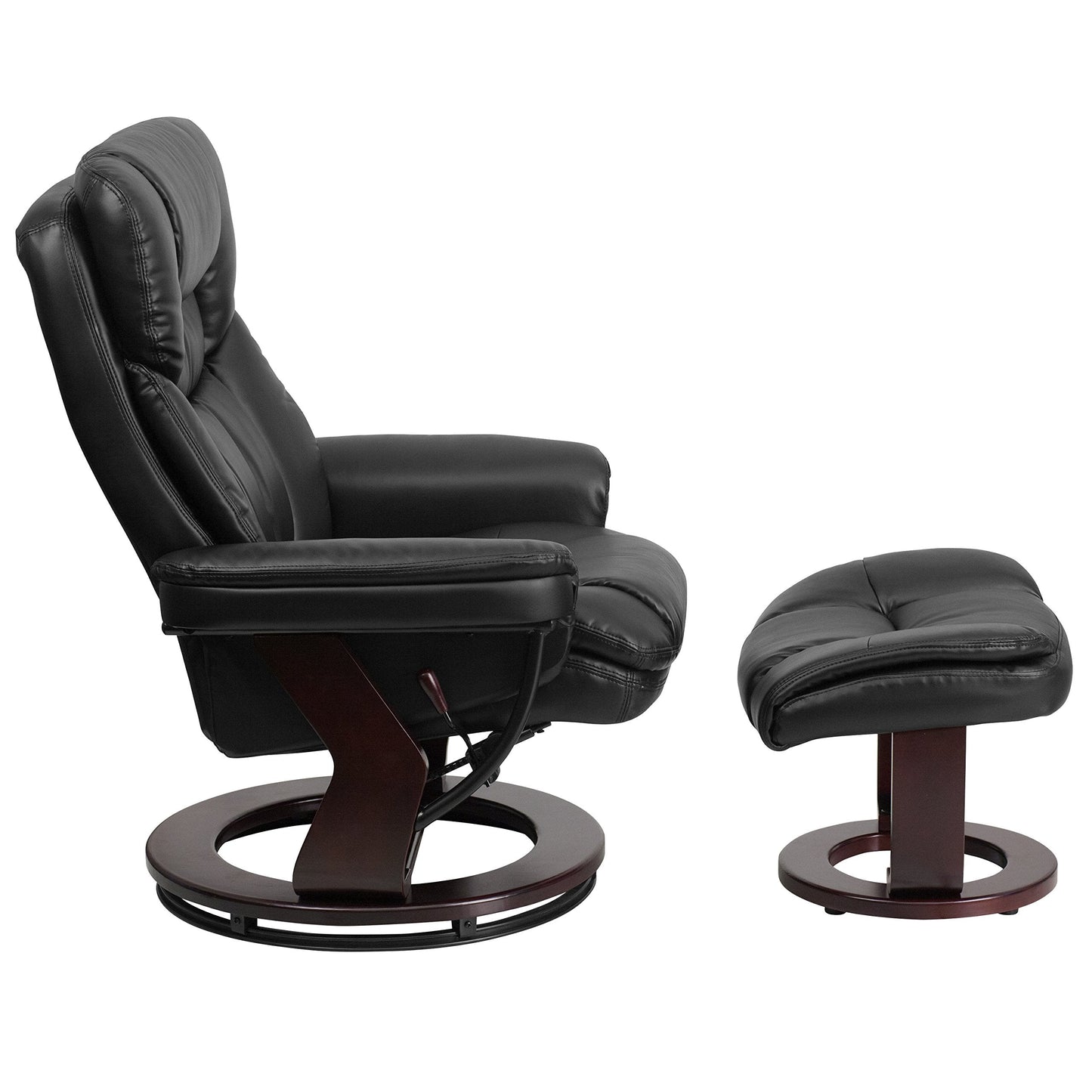 Flash Furniture Allie LeatherSoft Upholstered Recliner with Footrest, Arms, and Headrest, Padded Swivel Recliner Chair and Ottoman Set, Black