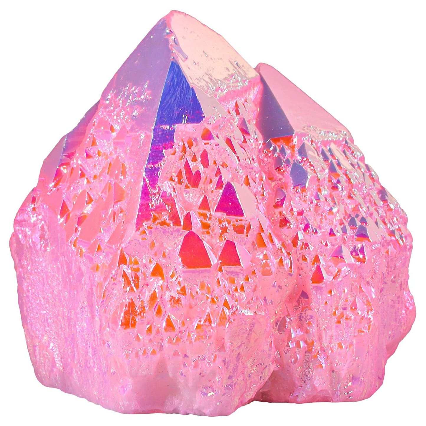 TUMBEELLUWA Titanium Coated Pink AB Crystal Cluster, Angel Aura Quartz Decorative Rock Geode Mineral Specimen for Home Shelf