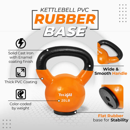 Yes4All Kettlebells Rubber Base, Kettlebell Set for Women, Strength Training Kettlebells Weights (10-65 lbs)