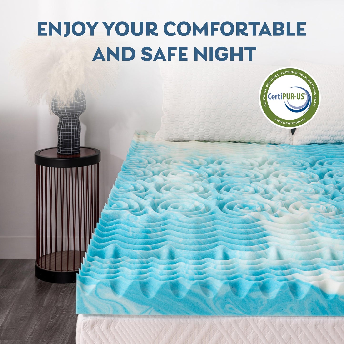 3 Inch 5-Zone Full Memory Foam Mattress Topper, Cooling Gel Infused Foam Mattress Topper for Pressure Relief, CertiPUR-US Certified Full Bed Topper,Blue, 54"×75"