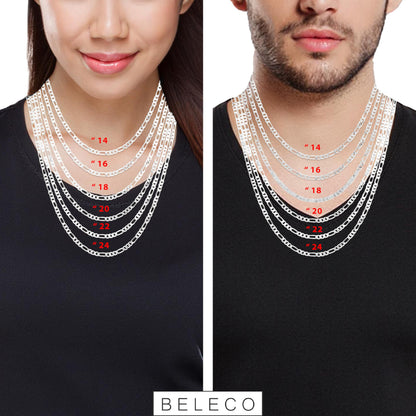 Beleco 18k Gold Plated or Sterling Silver 925 Custom Name Necklace - Personalized Name Plate Necklace with Elegant Figaro Chain, Old English Font | Customized & Personalized Necklaces