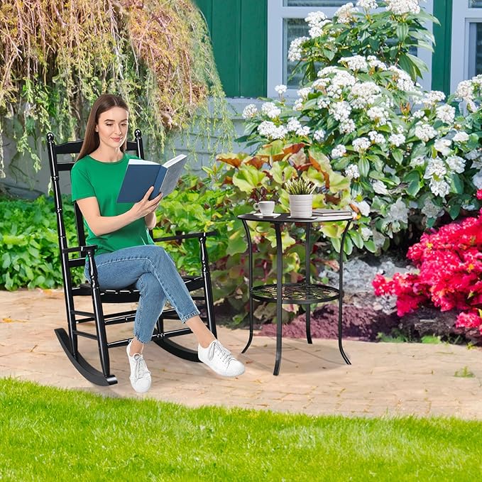 VINGLI Wooden Rocking Chair, Outdoor Chair with 450 lbs Support, Relaxing Rocker with Solid Wood High Back Seat Reclining Seat for Deck, Garden, Backyard, Porch, Indoor or Outdoor Use (Black, 2PCS)
