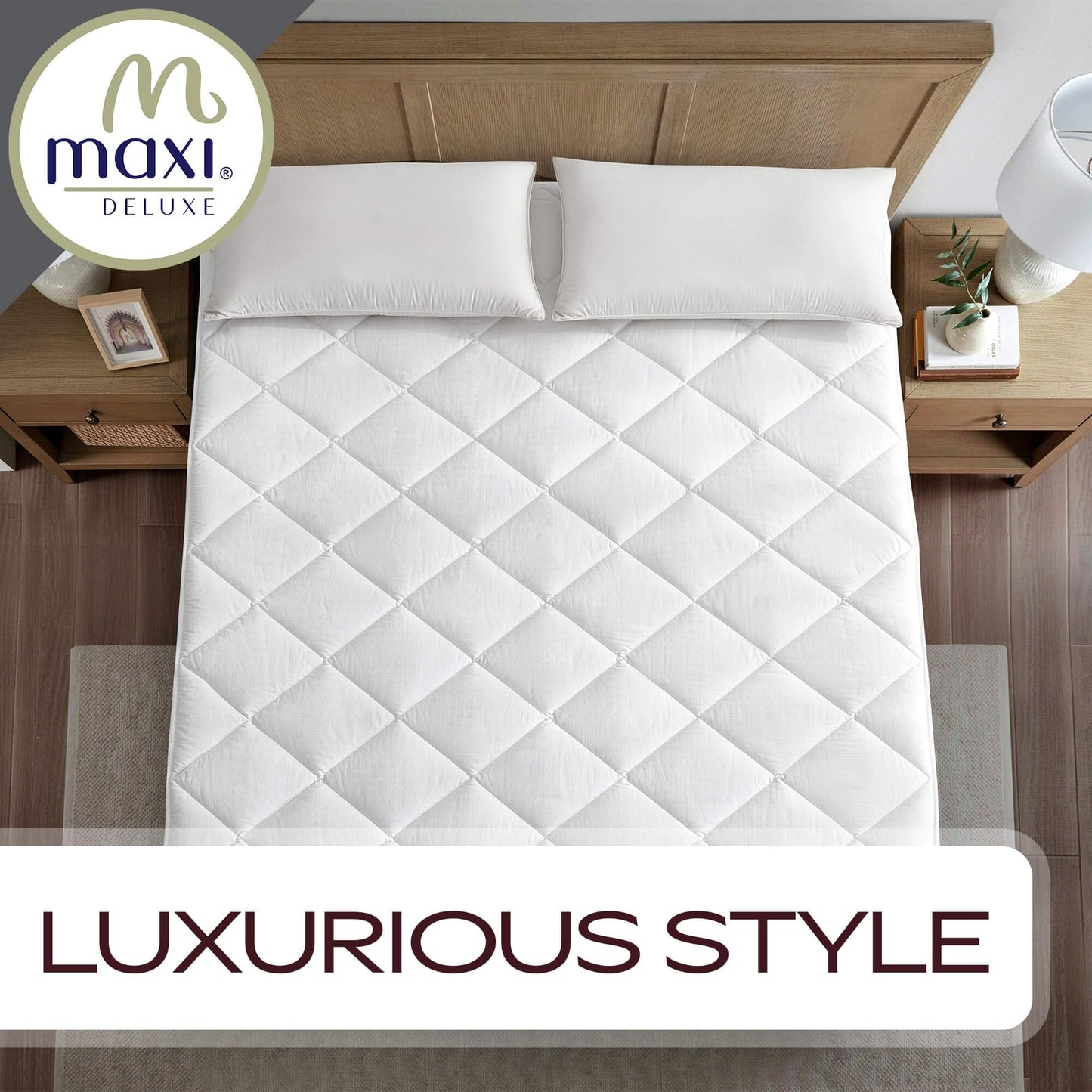 Maxi Full Size Mattress Pad - Luxurious Cotton Sateen Mattress Protector - Soft, Comfortable, and Breatheable Mattress Cover - Mattress Pad Protects Mattress from Dust, Dirt, Spills, and Stains.