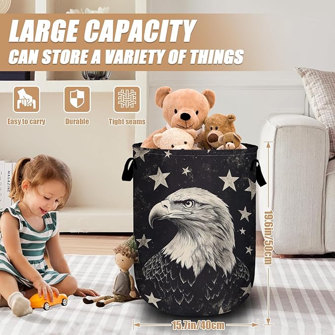Black Eagle Laundry Basket, Foldable Waterproof Laundry Hamper Tote Bag Dirty