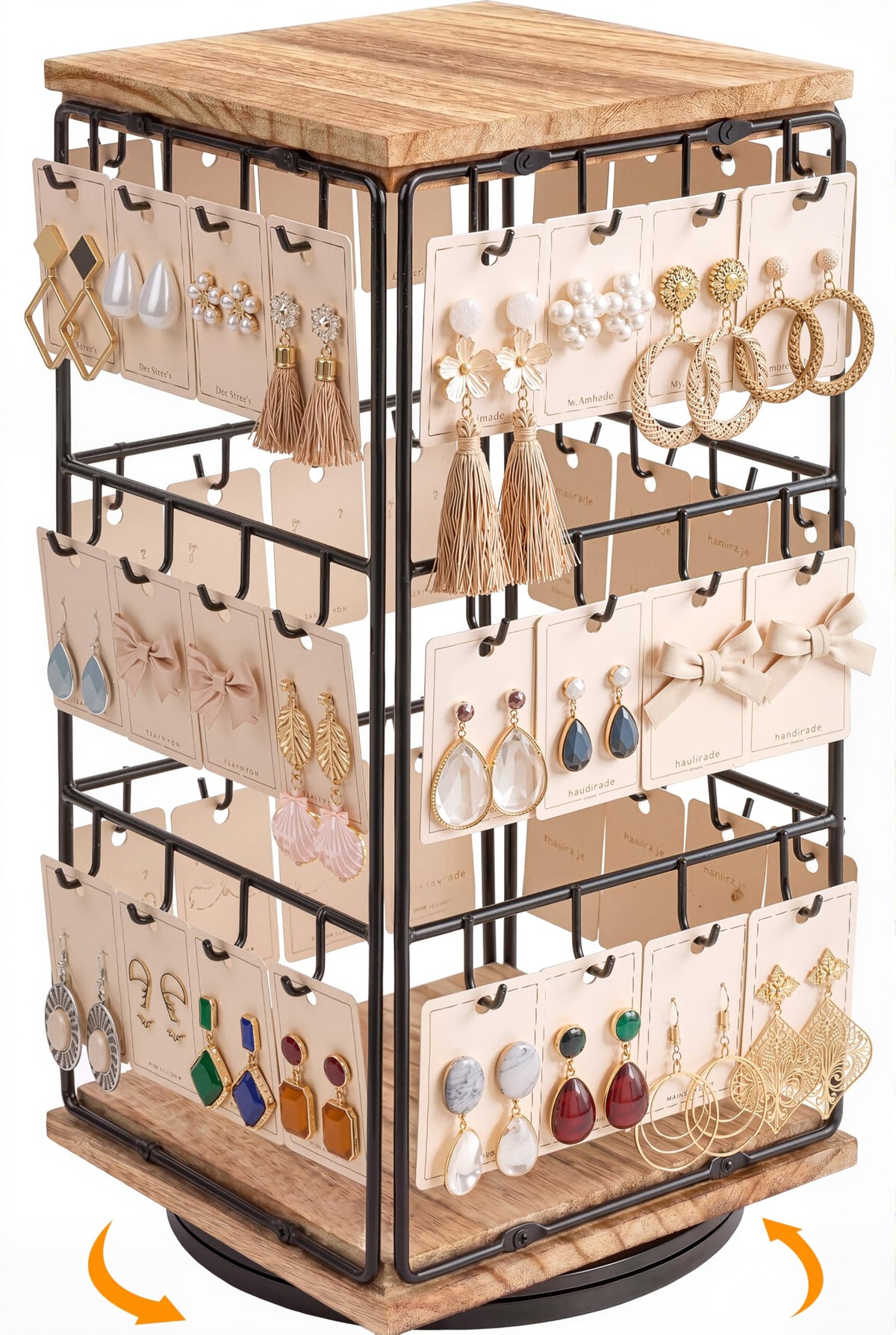 PrismHaze Rotating Earring Display Stands, 48 Hooks Earring Display for Vendors, Jewelry Display Earring Holder Organizer Earring Display Stands for Selling