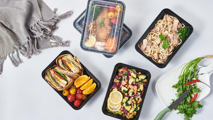 Jaluxing 32 oz 50Pack Plastic Meal Prep Food Storage Containers with Lids Reusable 1 Compartment To Go Lunch Box Black Extra Large &Thick Microwave Freezer Safe BPA Free Stackable (Formerly FULING)