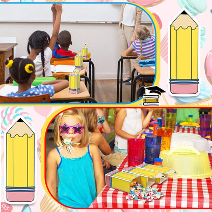 Harloon 24 Pcs Back to School Pencil Candy Boxes Popcorn Holders Bulk Teacher Gift Bags Party Favors Welcome Back to School Treat Boxes for Teacher Appreciation Gifts Graduation Classroom Decoration