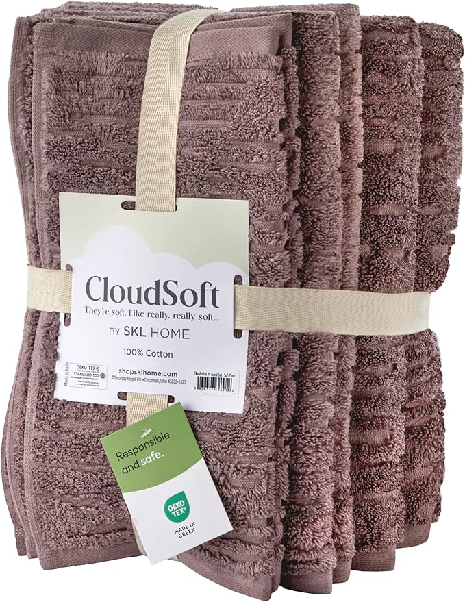 SKL Home CloudSoft 100% Cotton Luxury 6-Piece Towel Set, 600 GSM, Ultra Plush &