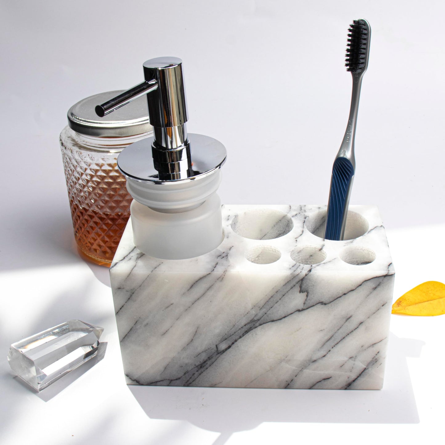 Natural Marble Stone 6-Hole Base Bathroom Holder Storage Rack for Electric Toothbrush/Toothbrush/Toothpaste
