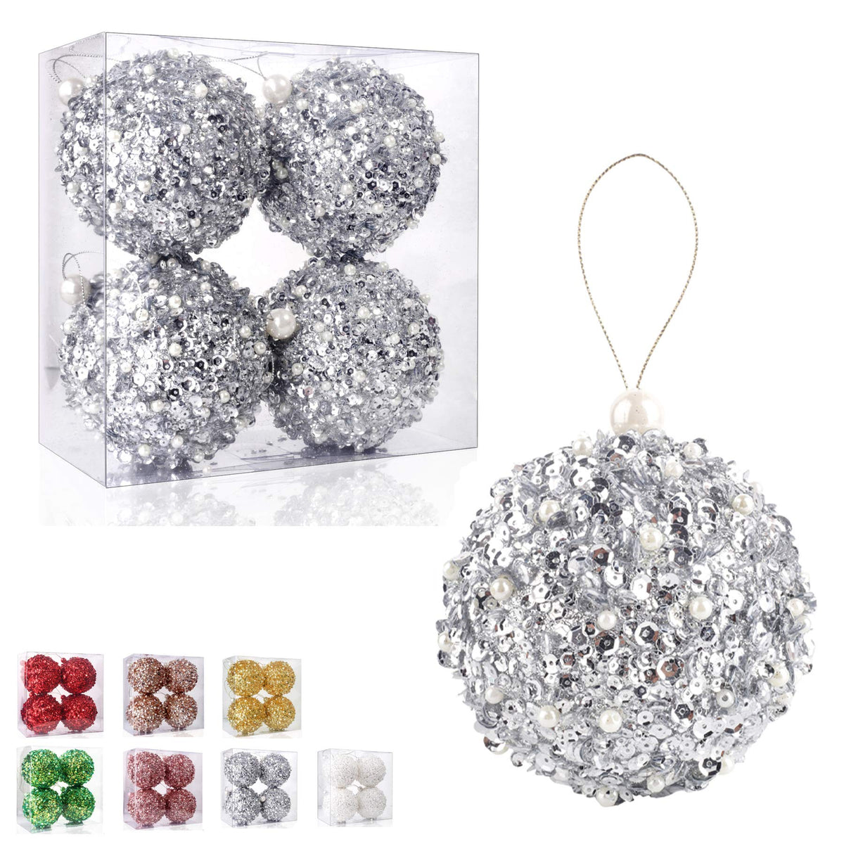 ZHANYIGY 4.25" Silver Shatterproof Christmas Ball Ornaments, 4pc Set for Xmas Trees and Holiday Decor