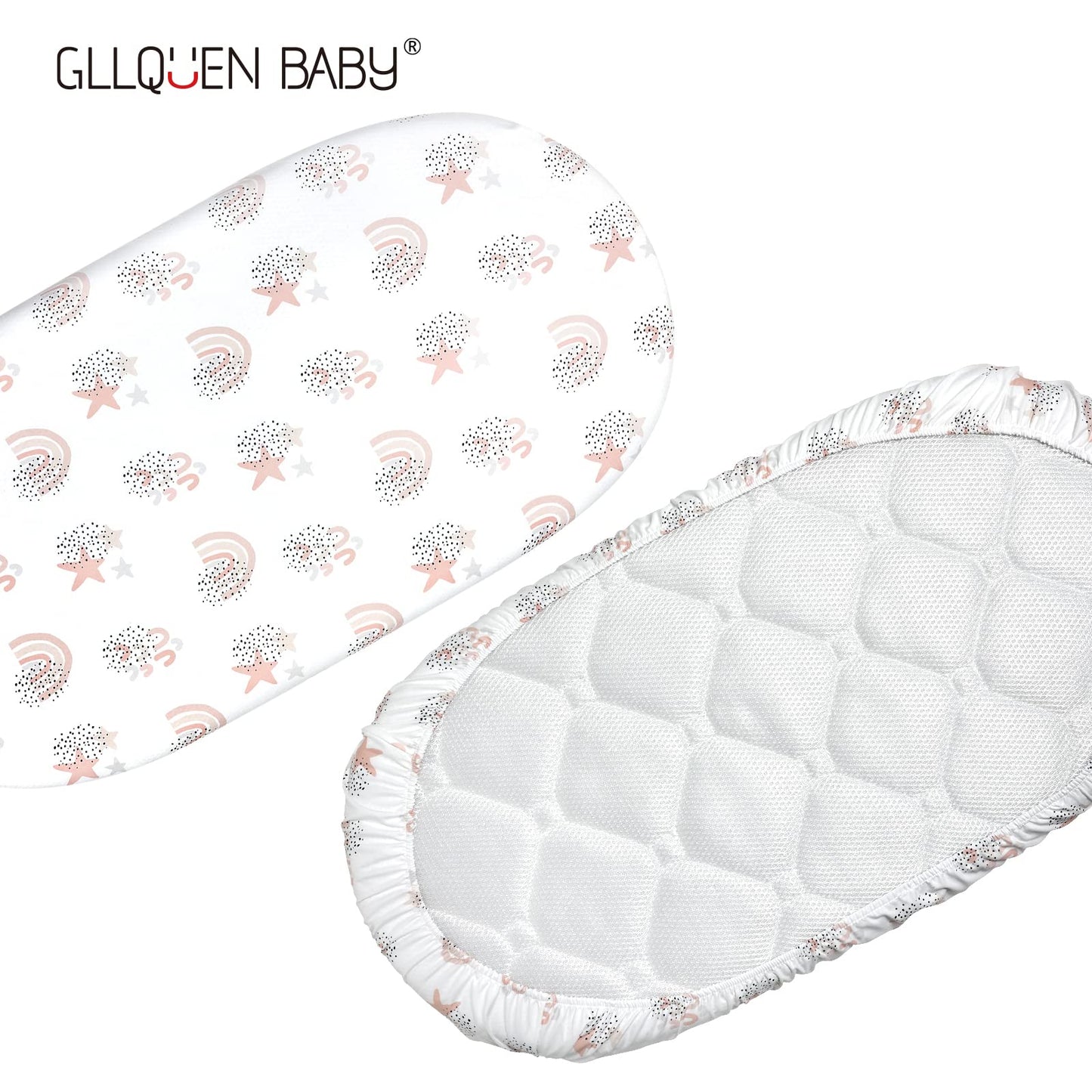 GLLQUEN BABY 4Pack Moses Basket Fitted Sheets, Newborn Pram Sheets Fitted, 100% Microfiber Oeko-tex100 Cozy and Breathable Crib Baby Bassinet Sheets for Boy and Girl, Easy Care Soft Fitted Sheet