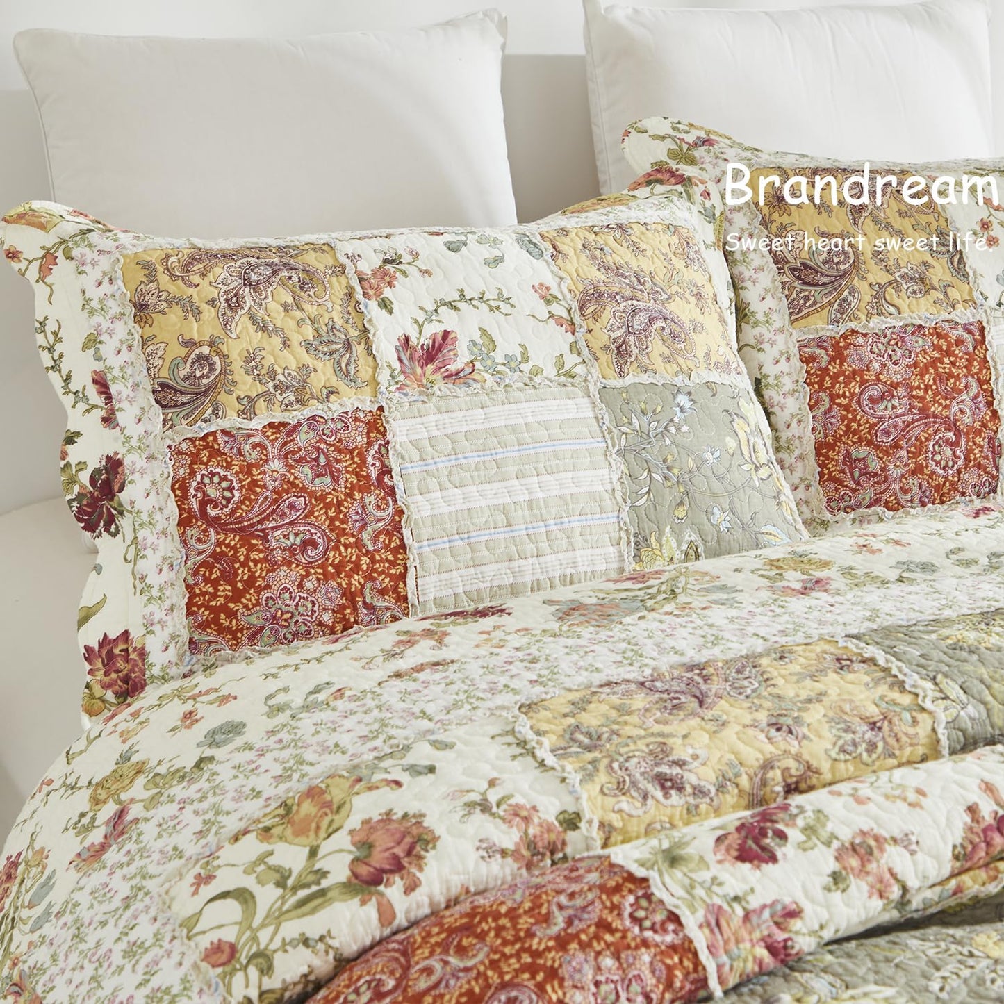 Brandream Queen Size Quilt Set Cotton Farmhouse Patchwork Quilts American Country Quilted Comforter Set 3-Piece