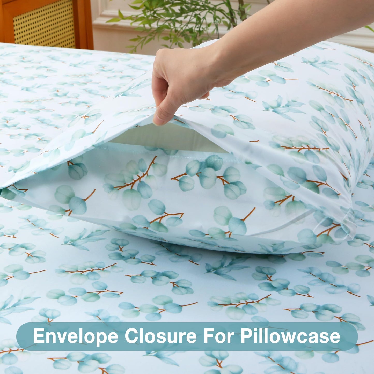 Viviland Queen Bed Sheet Set - 4 Piece Double Brushed Microfiber Bedding - Deep Pocket Up to 15", Ultra Soft, Breathable & Wrinkle Resistant Skin-Friendly Cooling Sheets for Adult - Eucalyptus Dew(Q)