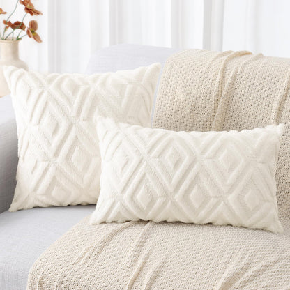 decorUhome Christmas Couch Throw Pillow Covers 18x18 Set of 2, Decorative Soft Plush Faux Wool Neutral Accent Pillow Covers for Bed Sofa Living Room, Cream White