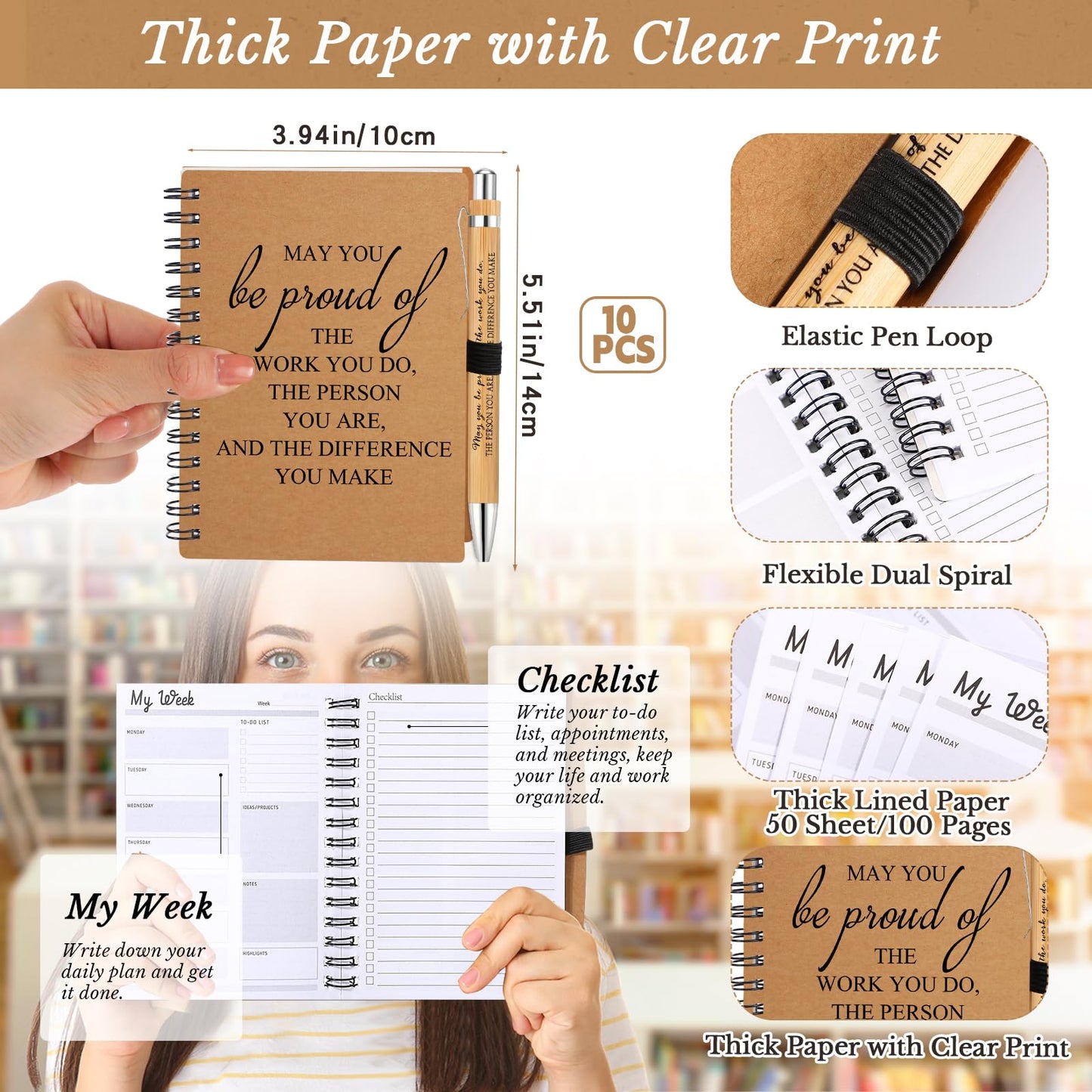 Tellingyou 20 Pcs Employee Appreciation Gifts Bulk Inspirational Spiral Notebooks 2026-2027 Planner Pocket Notepads with Motivational Pens Thank You Gifts for Teacher Coworker Volunteer