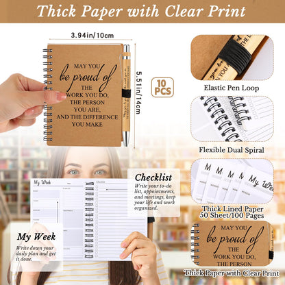Tellingyou 20 Pcs Employee Appreciation Gifts Bulk Inspirational Spiral Notebooks 2026-2027 Planner Pocket Notepads with Motivational Pens Thank You Gifts for Teacher Coworker Volunteer