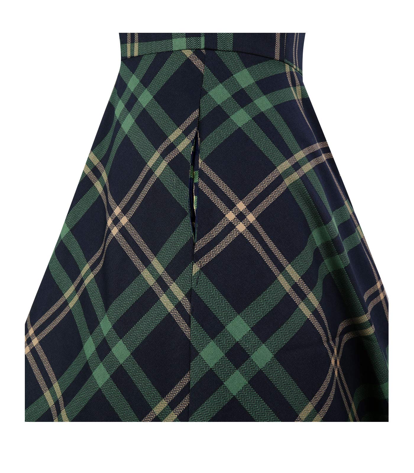 Kingfancy Women Vintage 1950s Dress Retro Cocktail Party Swing Dresses with Cap Sleeves Green Plaid M