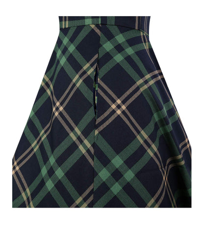 Kingfancy Women Vintage 1950s Dress Retro Cocktail Party Swing Dresses with Cap Sleeves Green Plaid M