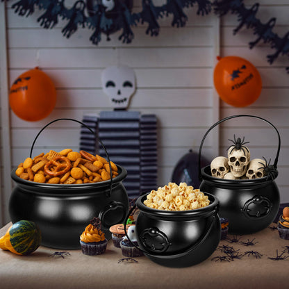 3PCS Cauldron Halloween Decor, 12.6" and 7.68" Halloween Bucket Witch Cauldron, Plastic Black Candy Holder Pot Spooky Punch Bowl for Halloween Decorations Trick or Treat St Patrick's Day Party Favors