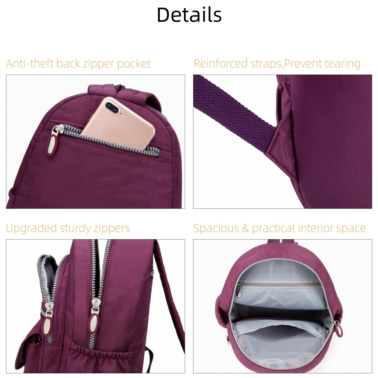 AOTIAN Nylon Lightweight Sturdy Little Casual Backpack 7 L Purple