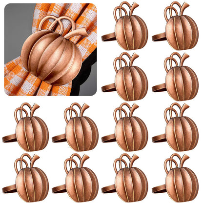 Patelai 12 Pieces Pumpkin Napkin Rings Fall Napkin Holders Thanksgiving Halloween Dinner Tables Rings for Thanksgiving Dinner Party Weddings Family Gatherings (Bronze)