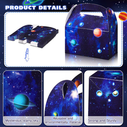 Nezyo 24 Pcs 4.8 x 2.4 x 5.2 Inches Space Party Favor Boxes Small Galaxy Gable Boxes Solar System Planet Cardboard Gift Candy Goodie Bags for Space Theme Birthday Party Supplies(Planet Galaxy)