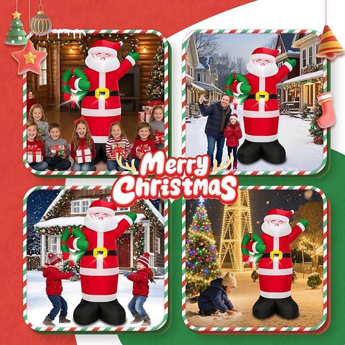 Christmas Decorations Outdoor Inflatables 5FT Santa Claus Holding Garland Inflatable Yard Decor with Build-in LEDs Blow Up for Christmas Party Indoor Outdoor Yard Garden Lawn Patio