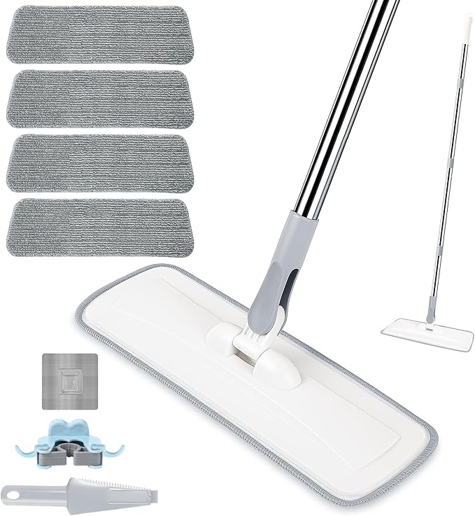 Microfiber Mop for Cleaning Floors, 55 Inch Extendable Flat Mop