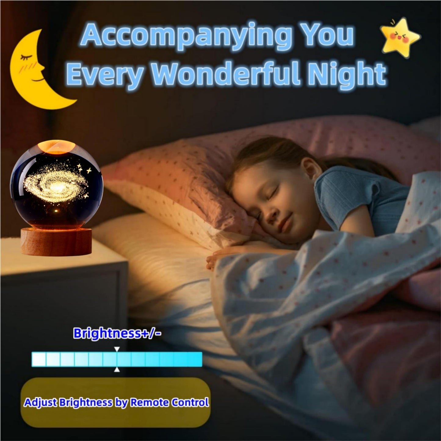 3D Crystal Ball Lamp, Upgraded 3.15 Inch Crystal Ball Night Light with 16 Colors LED Wooden Base, Remote Control, Gift Box Packaging, Home Decor Gift