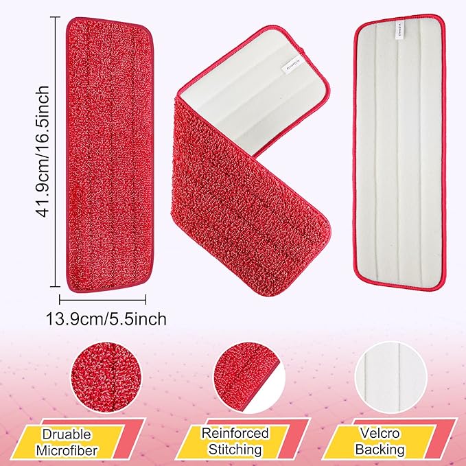 16.5 inch Reusable Mop Pads Microfiber Spray Mop Replacement Heads