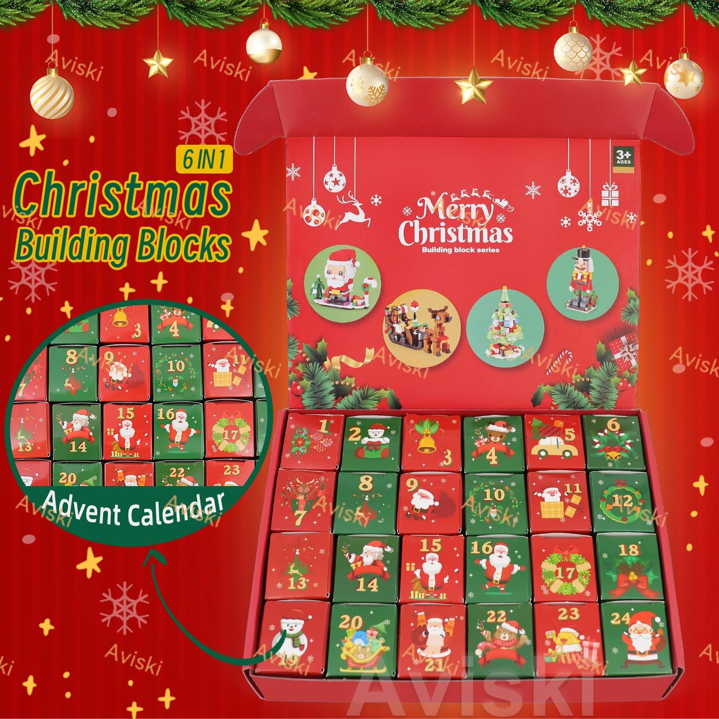 Christmas Advent Calendar 2025, 6 in 1 Building Blocks, 24 Days Countdown Calendar Toys for Kids, Building Toys Party Favors, Xmas Gifts for Boys & Girls