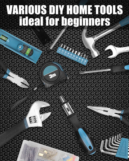 Zeite Tool Kit for Home, 144 Piece Hand Tool Set with Storage Box, General Basic Repair Tool Set with Hammer, Pliers, Wrenches, Voltage Tester, Measure Tape, Screwdriver Bits