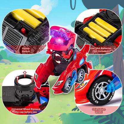 Yellcetoy Dinosaur Transforming Car, Dino Toys with Flashing Lights & Sound for Boys Girls Age 3-7 Automatic Electric Transform Cars Toy Birthday Xmas Gifts for Kids 3 4 5 6 7 Years Red