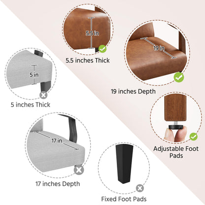 Yaheetech PU Leather Accent Chair, Mid-Century Modern Armchair with Solid Wood Legs, Reading Leisure Chair with High Back for Living Room Bedroom Waiting Room, Brown