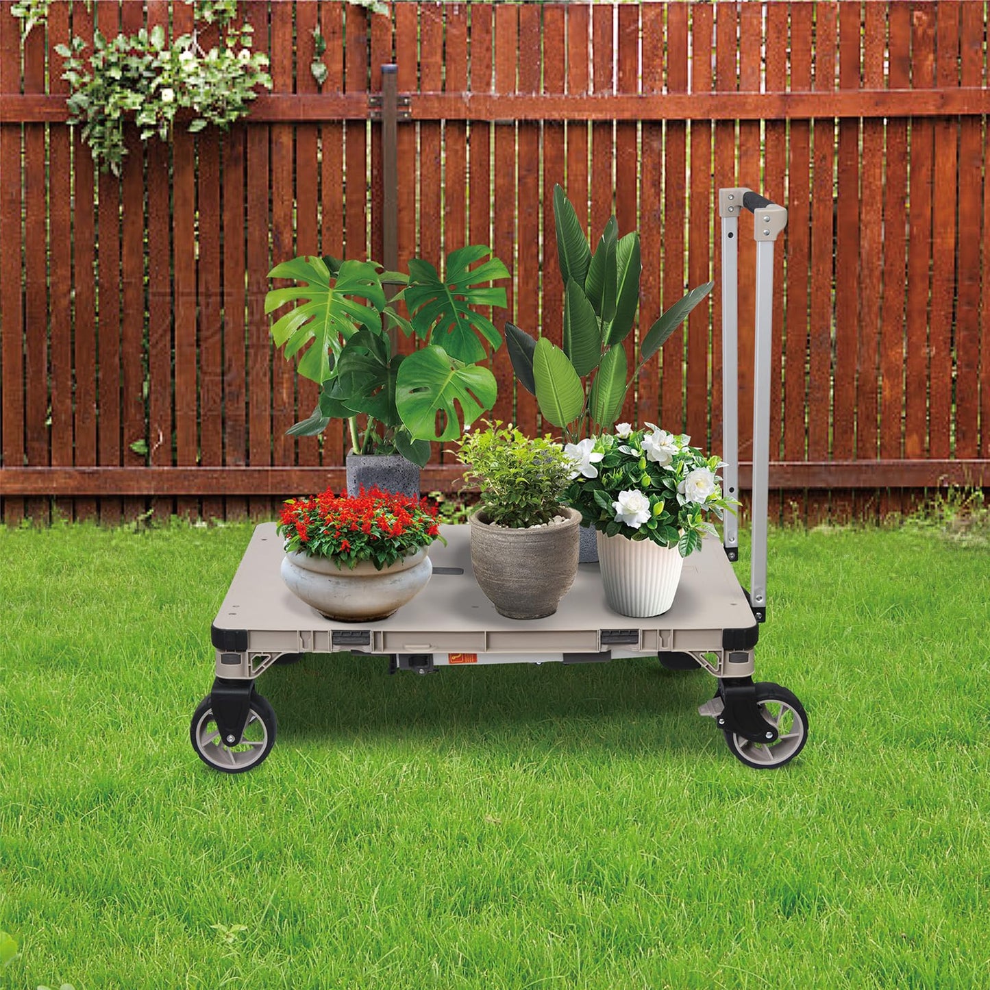 LEADALLWAY 3-in-1 Multi-Purpose Camping Table Wagon Portable Outdoor Platform Truck, Dolly & Utility Cart with 5.4" Wheels