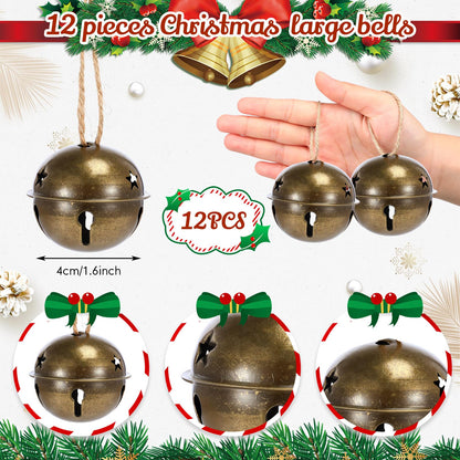 Zubebe Christmas Bells Jingle Bells Large 2.5 Inch Star Cutout Ornament for Crafts Christmas Tree Decor Gift Wrapping(Bronze,12 Pcs)
