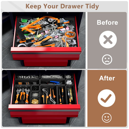 A-LUGEI【𝟲𝟵𝗣𝗰𝘀】【𝟱 𝗦𝗶𝘇𝗲】 Tool Box Organiser Tray Divider Set, 【Black】 Desk Drawer Organiser, Garage Organisation and Storage Toolbox Accessories Rolling Tool Chest Cart Cabinet Workbench