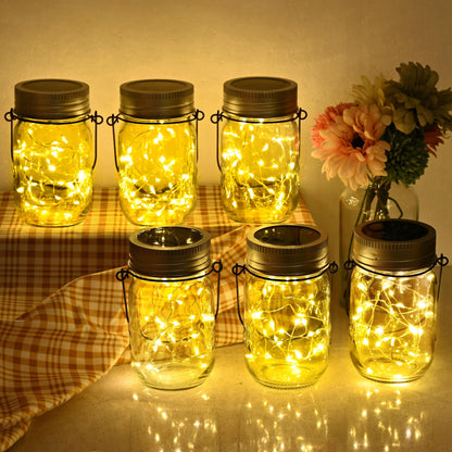 Solpex Solar Mason Jar Lights, 6 Pack Solar Garden Lights 30 LED Mason Jar Waterproof Lanterns Outdoor/Indoor Hanging Lantern for Garden, Patio, Courtyard Wedding Party