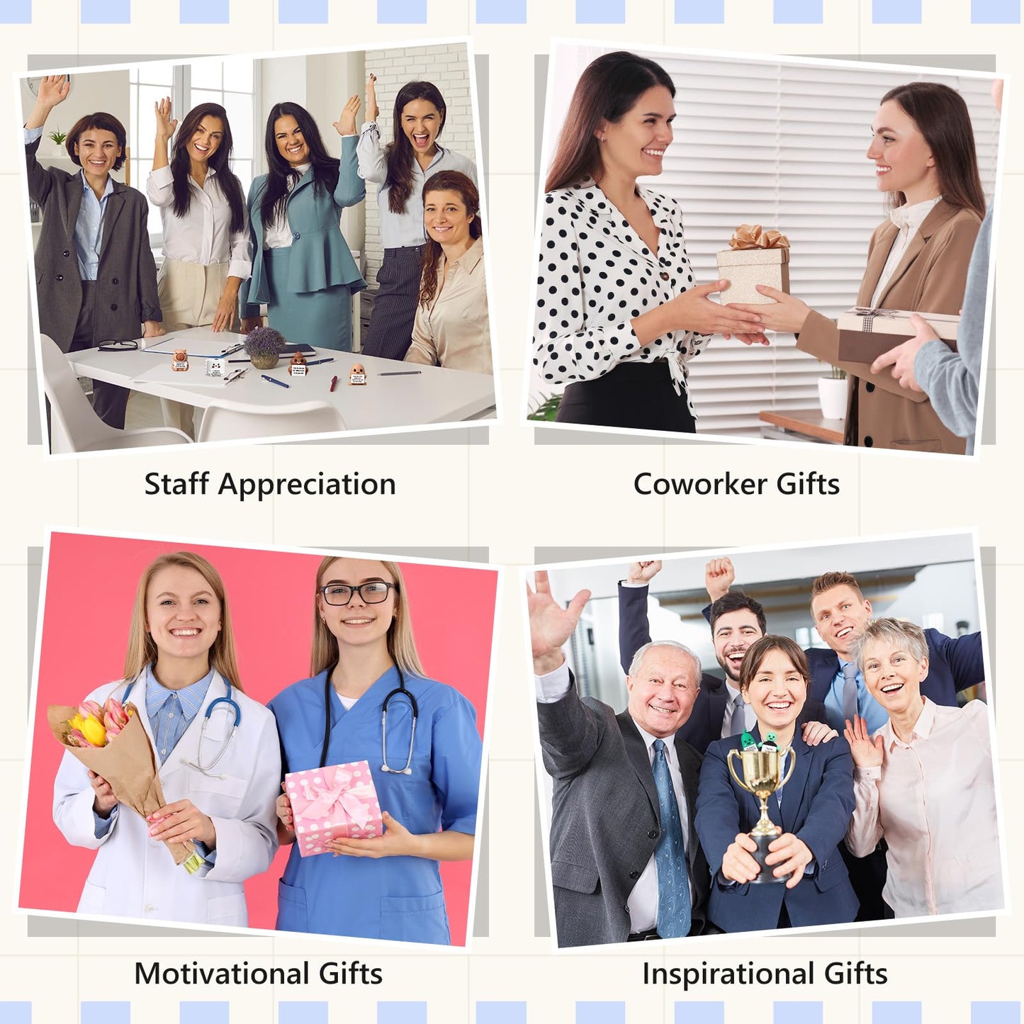 Gejoy 16 Sets Positive Mini Figures Gifts Mini Rubber Toy with Positive Card Bags Miniature Motivational Birthday Gifts to Hide and Seek Encouragement Decorations for Staff Employees Colleague
