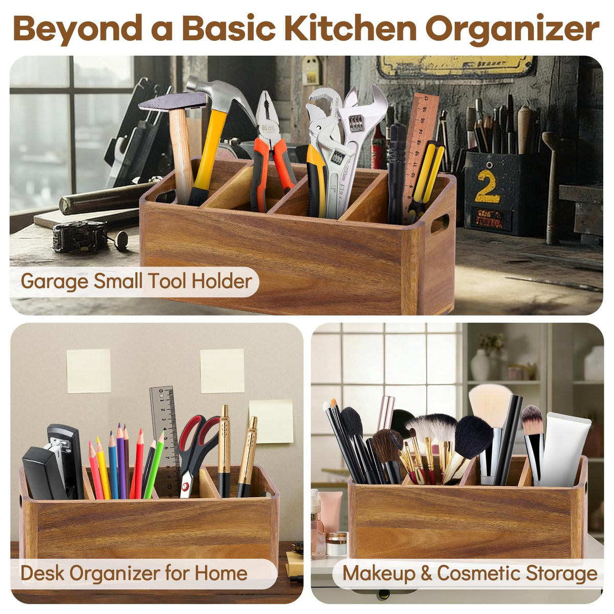 Wooden Kitchen Utensil Holder Countertop, Wooden Cooking Utensil Holder