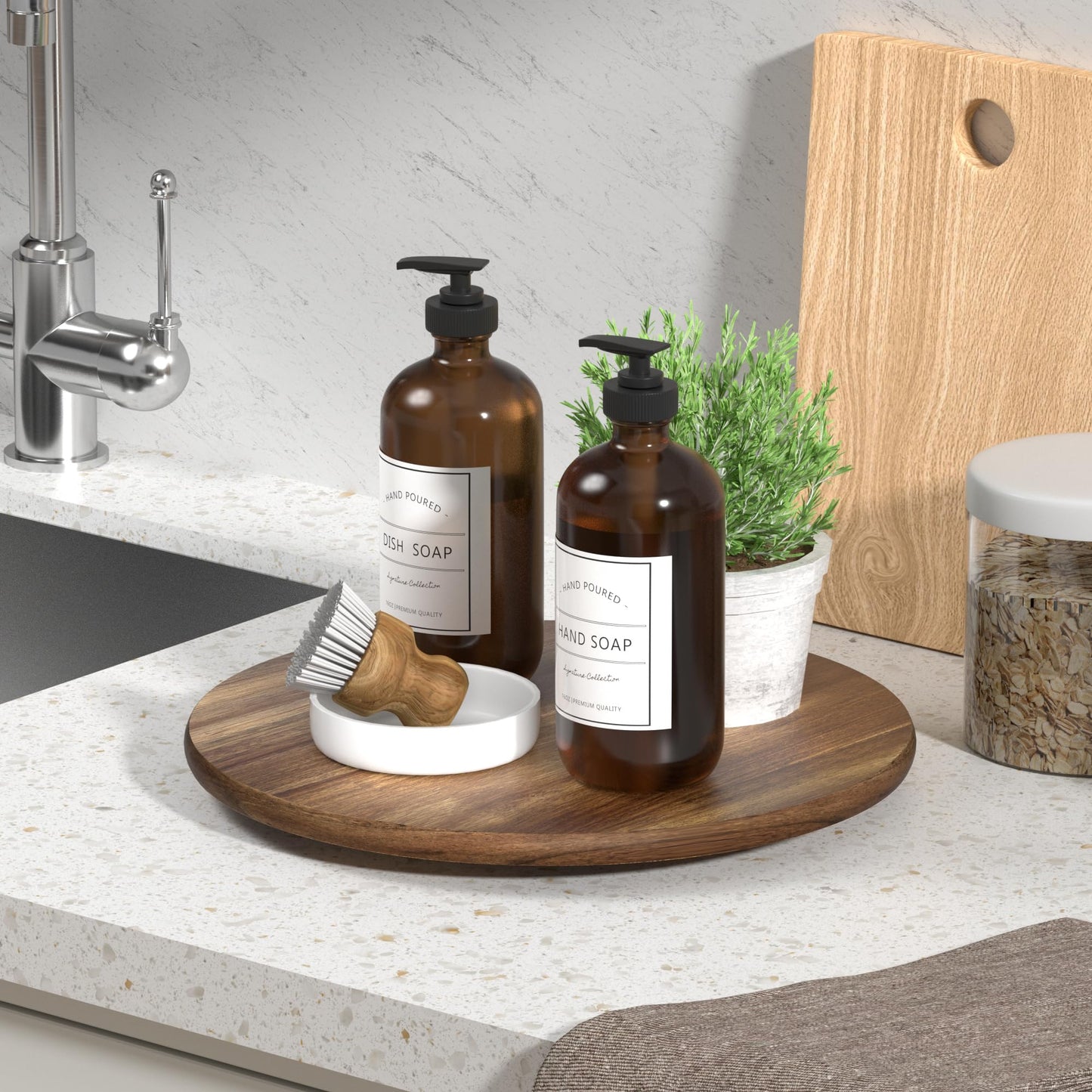 Greatseas Lazy Susan for Table Top Bamboo Lazy Susan Turntable for Cabinet Kitchen Countertop Organizer for Condiment Bathroom Counter Organizer Decor Sink Tray Acacia Wood 13.2 Inch
