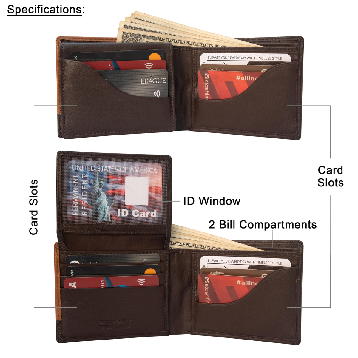 VANSI Genuine Leather Classic BiFold Design Wallet and Card Holder for Men (BROWN)